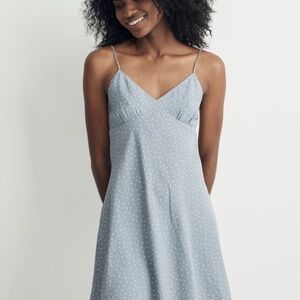 Madewell Mini Slip Layton Dress Light Blue White Dot Tie back Still Dawn 4